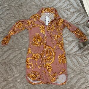 Los Angeles Apparel Pink Floral Scroll Button-Up Dress
